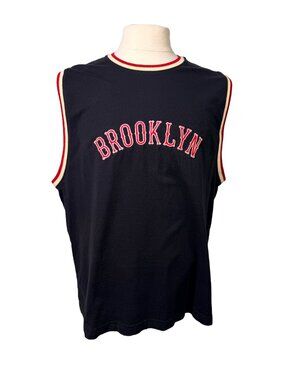 Vintage Blue Marlin Brooklyn Jersey Shirt Mens L Black Sleeveless 90s Y2K